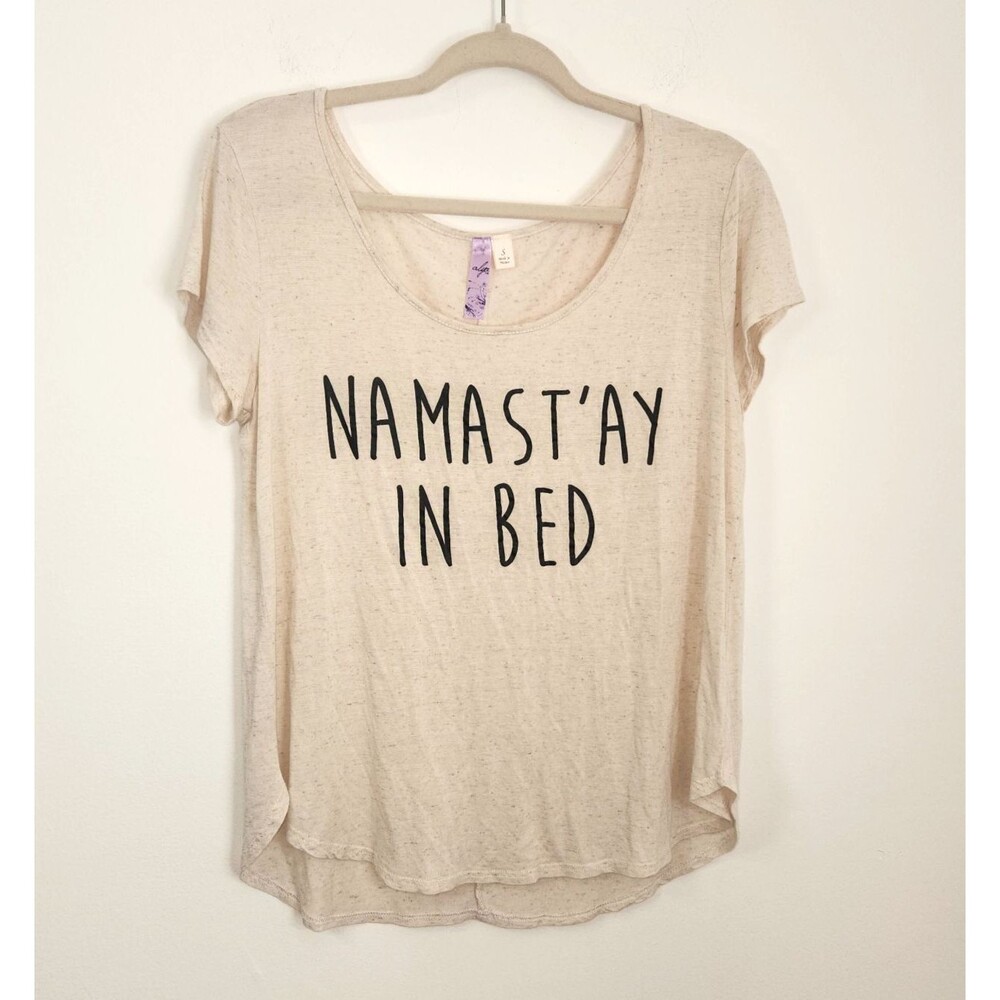 "Namast'ay in Bed" Heathered Cream Super Soft  S/S Tshirt SMALL